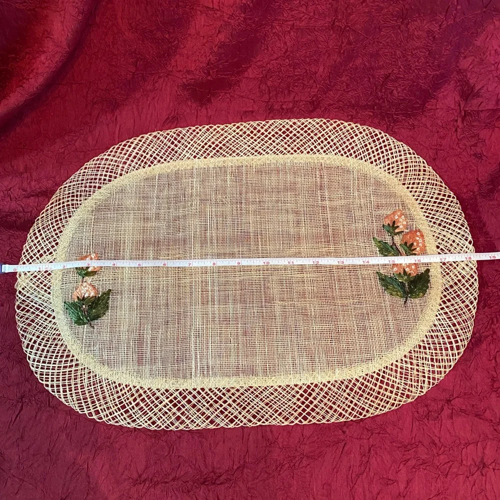 Vintage Woven & Embroidered Placemat & Coaster Set - circa 1960’s - 1970’s